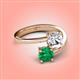 4 - Jianna 6.00 mm Cushion Forever Brilliant Moissanite and Round Emerald 2 Stone Promise Ring 