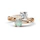 1 - Jianna 6.00 mm Cushion Forever Brilliant Moissanite and Round Opal 2 Stone Promise Ring 