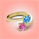 4 - Jianna 6.00 mm Cushion Blue Topaz and Round Lab Created Pink Sapphire 2 Stone Promise Ring 