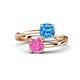 1 - Jianna 6.00 mm Cushion Blue Topaz and Round Lab Created Pink Sapphire 2 Stone Promise Ring 