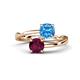 1 - Jianna 6.00 mm Cushion Blue Topaz and Round Rhodolite Garnet 2 Stone Promise Ring 