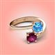 4 - Jianna 6.00 mm Cushion Blue Topaz and Round Rhodolite Garnet 2 Stone Promise Ring 