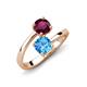 5 - Jianna 6.00 mm Cushion Blue Topaz and Round Rhodolite Garnet 2 Stone Promise Ring 