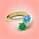 4 - Jianna 6.00 mm Cushion Blue Topaz and Round Emerald 2 Stone Promise Ring 