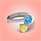 4 - Jianna 6.00 mm Cushion Blue Topaz and Round Lab Created Yellow Sapphire 2 Stone Promise Ring 
