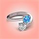4 - Jianna 6.00 mm Cushion Blue Topaz and IGI Certified Round Lab Grown Diamond 2 Stone Promise Ring 