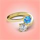 4 - Jianna 6.00 mm Cushion Blue Topaz and IGI Certified Round Lab Grown Diamond 2 Stone Promise Ring 