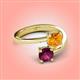 4 - Jianna 6.00 mm Cushion Citrine and Round Rhodolite Garnet 2 Stone Promise Ring 