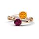1 - Jianna 6.00 mm Cushion Citrine and Round Rhodolite Garnet 2 Stone Promise Ring 