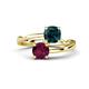 1 - Jianna 6.00 mm Cushion London Blue Topaz and Round Rhodolite Garnet 2 Stone Promise Ring 