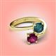 4 - Jianna 6.00 mm Cushion London Blue Topaz and Round Rhodolite Garnet 2 Stone Promise Ring 