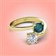 4 - Jianna 6.00 mm Cushion London Blue Topaz and IGI Certified Round Lab Grown Diamond 2 Stone Promise Ring 