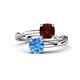1 - Jianna 6.00 mm Cushion Red Garnet and Round Blue Topaz 2 Stone Promise Ring 