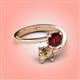 4 - Jianna 6.00 mm Cushion Red Garnet and Round Smoky Quartz 2 Stone Promise Ring 