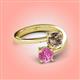 4 - Jianna 6.00 mm Cushion Smoky Quartz and Round Lab Created Pink Sapphire 2 Stone Promise Ring 