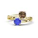 1 - Jianna 6.00 mm Cushion Smoky Quartz and Round Tanzanite 2 Stone Promise Ring 