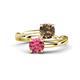 1 - Jianna 6.00 mm Cushion Smoky Quartz and Round Pink Tourmaline 2 Stone Promise Ring 