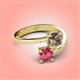 4 - Jianna 6.00 mm Cushion Smoky Quartz and Round Pink Tourmaline 2 Stone Promise Ring 