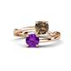 1 - Jianna 6.00 mm Cushion Smoky Quartz and Round Amethyst 2 Stone Promise Ring 