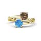 1 - Jianna 6.00 mm Cushion Smoky Quartz and Round Blue Topaz 2 Stone Promise Ring 