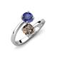 5 - Jianna 6.00 mm Cushion Smoky Quartz and Round Iolite 2 Stone Promise Ring 