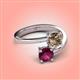 4 - Jianna 6.00 mm Cushion Smoky Quartz and Round Rhodolite Garnet 2 Stone Promise Ring 