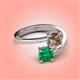 4 - Jianna 6.00 mm Cushion Smoky Quartz and Round Emerald 2 Stone Promise Ring 