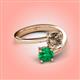4 - Jianna 6.00 mm Cushion Smoky Quartz and Round Emerald 2 Stone Promise Ring 