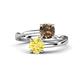 1 - Jianna 6.00 mm Cushion Smoky Quartz and Round Lab Created Yellow Sapphire 2 Stone Promise Ring 