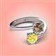 4 - Jianna 6.00 mm Cushion Smoky Quartz and Round Lab Created Yellow Sapphire 2 Stone Promise Ring 