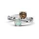 1 - Jianna 6.00 mm Cushion Smoky Quartz and Round Opal 2 Stone Promise Ring 