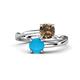 1 - Jianna 6.00 mm Cushion Smoky Quartz and Round Turquoise 2 Stone Promise Ring 