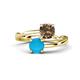 1 - Jianna 6.00 mm Cushion Smoky Quartz and Round Turquoise 2 Stone Promise Ring 
