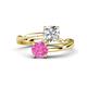 1 - Jianna GIA Certified 6.00 mm Cushion Natural Diamond and Round Lab Created Pink Sapphire 2 Stone Promise Ring 