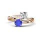 1 - Jianna GIA Certified 6.00 mm Cushion Natural Diamond and Round Tanzanite 2 Stone Promise Ring 