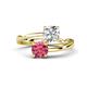 1 - Jianna GIA Certified 6.00 mm Cushion Natural Diamond and Round Pink Tourmaline 2 Stone Promise Ring 