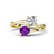 1 - Jianna GIA Certified 6.00 mm Cushion Natural Diamond and Round Amethyst 2 Stone Promise Ring 
