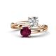 1 - Jianna GIA Certified 6.00 mm Cushion Natural Diamond and Round Rhodolite Garnet 2 Stone Promise Ring 