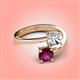 4 - Jianna GIA Certified 6.00 mm Cushion Natural Diamond and Round Rhodolite Garnet 2 Stone Promise Ring 