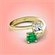 4 - Jianna GIA Certified 6.00 mm Cushion Natural Diamond and Round Emerald 2 Stone Promise Ring 