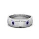 1 - Laken 0.26 ctw (2.50 mm) Round Blue Sapphire Satin Finished Center and Polished Edges with Grooved Lines Men Wedding Band 