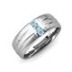 3 - LeBron  Round Aquamarine with Brushed and Polished Finish 8.00 mm Three Stone Men's Wedding Band 