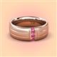 2 - LeBron  Round Pink Tourmaline with Brushed and Polished Finish 8.00 mm Three Stone Men's Wedding Band 