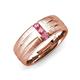 3 - LeBron  Round Pink Tourmaline with Brushed and Polished Finish 8.00 mm Three Stone Men's Wedding Band 