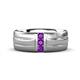 1 - LeBron  Round Amethyst with Brushed and Polished Finish 8.00 mm Three Stone Men's Wedding Band 