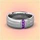2 - LeBron  Round Amethyst with Brushed and Polished Finish 8.00 mm Three Stone Men's Wedding Band 