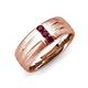 3 - LeBron 0.19 ctw Round Rhodolite Garnet with Brushed and Polished Finish 8.00 mm Three Stone Men's Wedding Band 