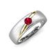 3 - Ekon 1/6 ct Round Ruby Brushed Satin Finish Solitaire Men Wedding Band (5 mm) 