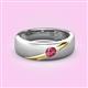 2 - Ekon 1/7 ct Round Pink Tourmaline Brushed Satin Finish Solitaire Men Wedding Band (5 mm) 