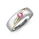 3 - Ekon 1/7 ct Round Pink Tourmaline Brushed Satin Finish Solitaire Men Wedding Band (5 mm) 
